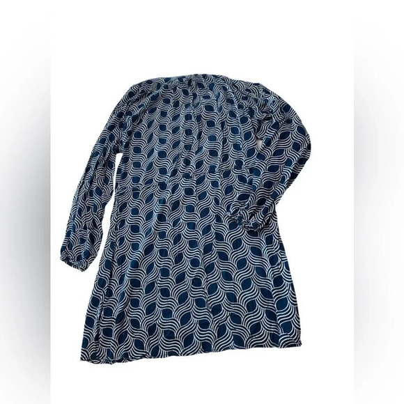 Escapada Navy Blue and White Geometric Dress with Scrunch Waist Size Large - Picture 7 of 7